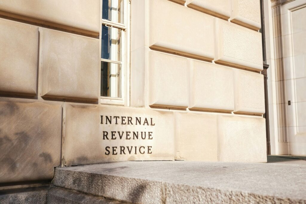 exterior of the Internal Revenue Service building where tax refunds are processed